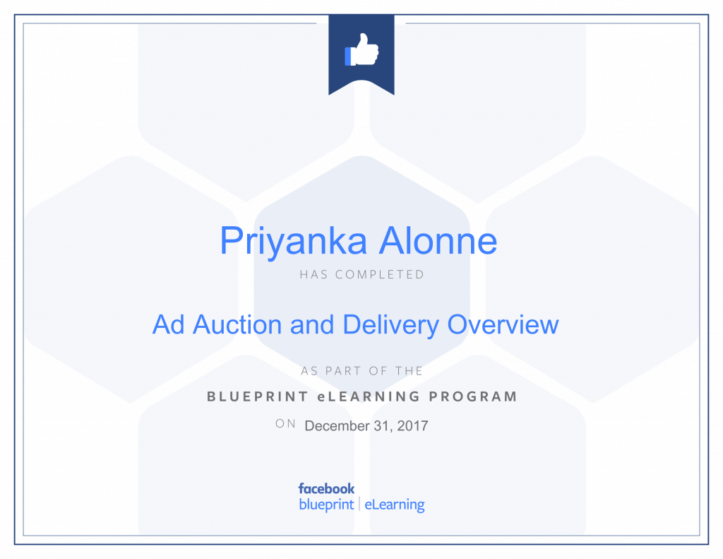 Facebook Blueprint Certification -Ad Auction and Delivery Overview by Priyanka Alone at ThinkCode.