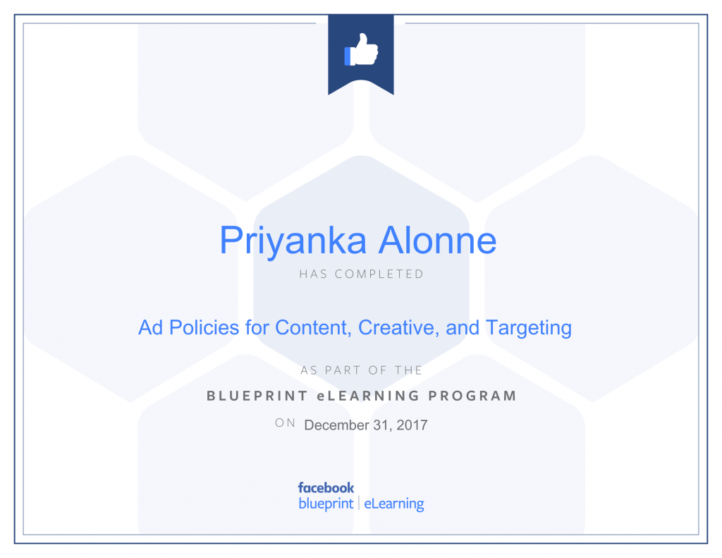 Facebook Blueprint Certification -Ad Policies for Content, Creative, and Targeting by Priyanka Alone by Priyanka Alone at ThinkCode.