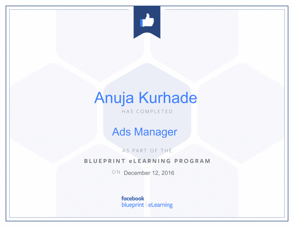 Facebook Blueprint Certificates- Anuja Kurhade thinkcode