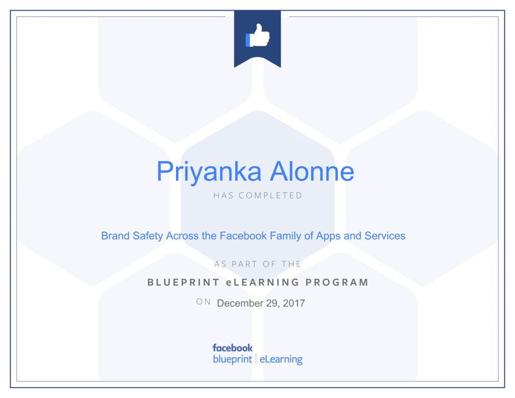 Facebook Blueprint Certification -Brand Safety Across the Facebook Family of Apps and Services by Priyanka Alone at ThinkCode.