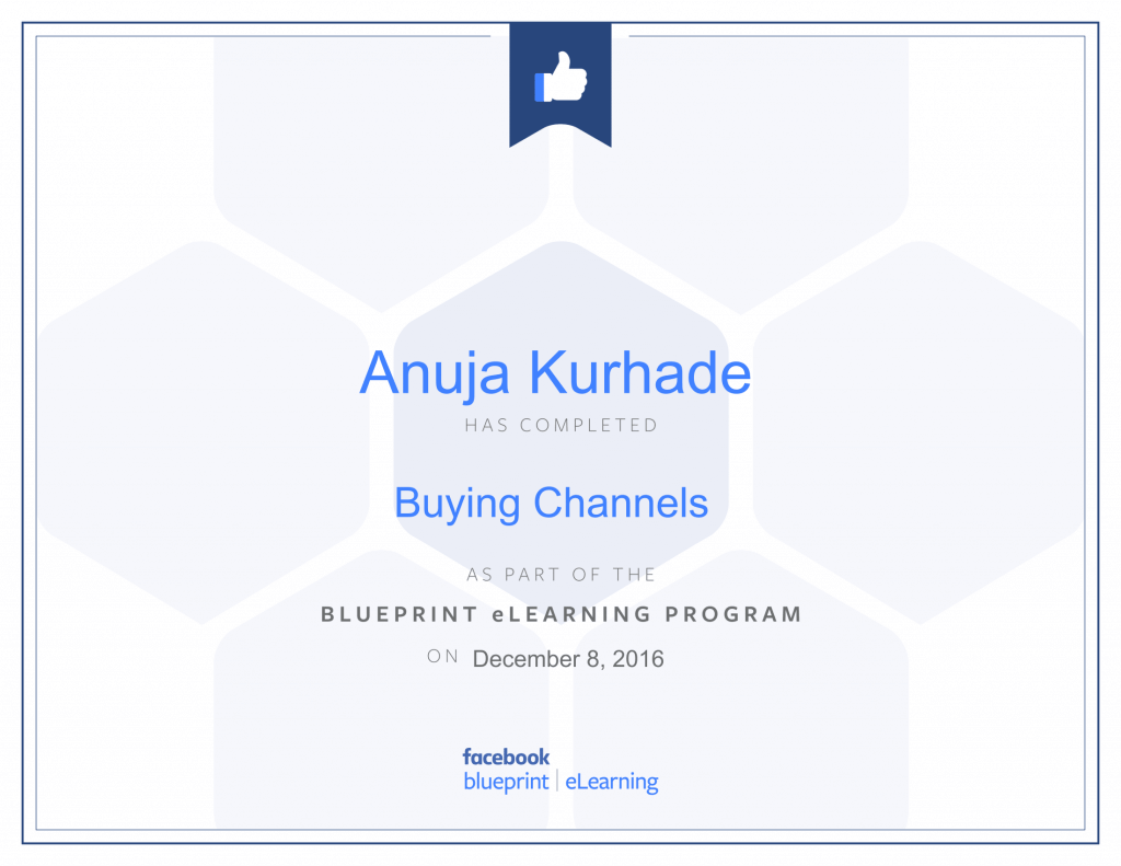 Facebook Blueprint Certifications- Anuja Kurhade thinkcode