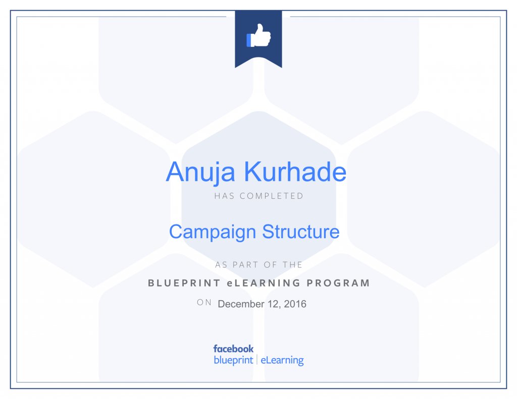 Facebook Blueprint Certificates- Anuja Kurhade thinkcode