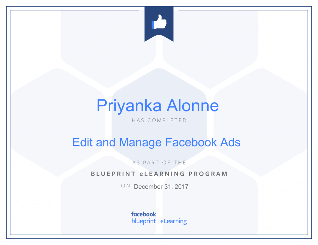 Facebook Blueprint Certification -Edit and Manage Facebook Ads by Priyanka Alone at ThinkCode.