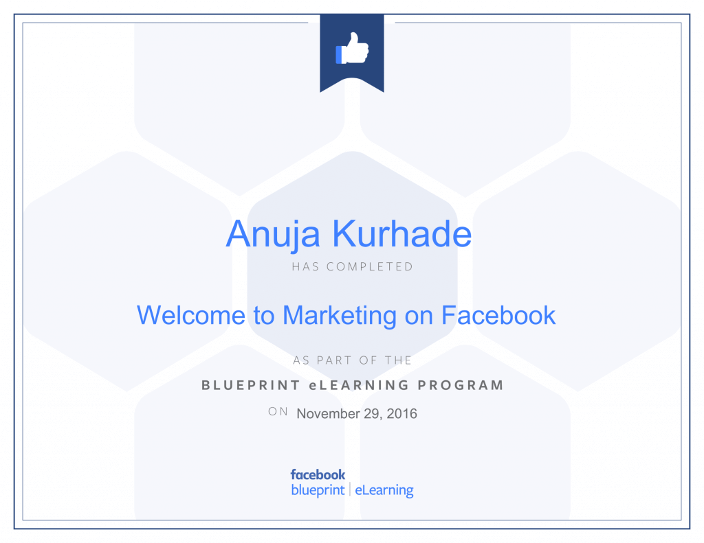 Facebook Blueprint Certifications- thinkcode anuja kurhade