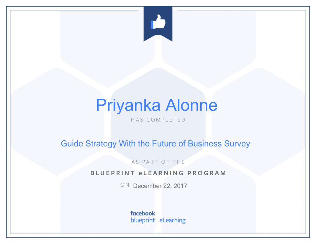 Facebook Blueprint Certification -Guide Strategy With the Future of Business Survey by Priyanka Alone at ThinkCode.