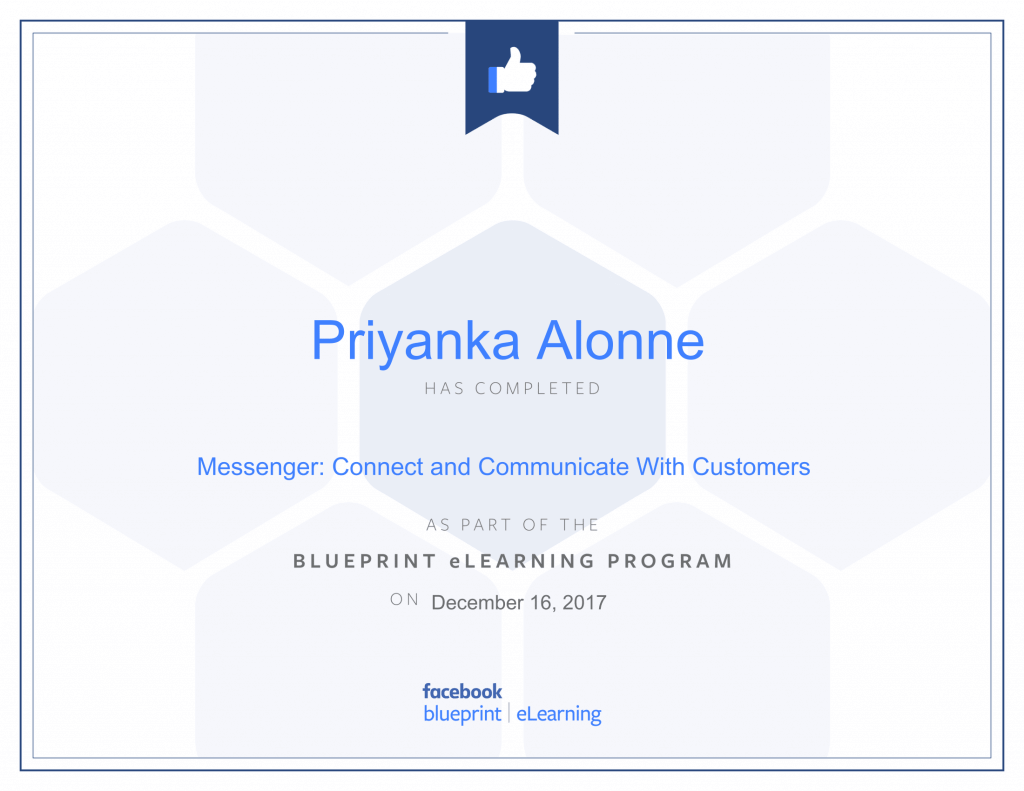 Facebook Blueprint Certification -Messenger Connect and Communicate With Customers by Priyanka Alone at ThinkCode.