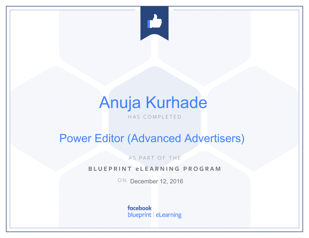 Facebook Blueprint Certificates- Anuja Kurhade thinkcode