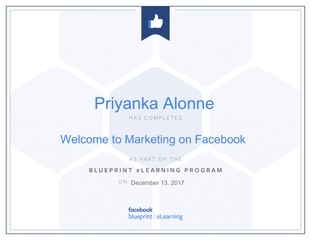 Facebook Blueprint Certification -Welcome to Marketing on Facebook by Priyanka Alone at ThinkCode.